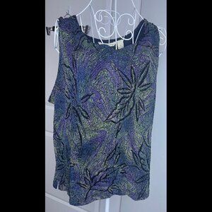 French Laundry Sleeveless Stretchy Textured Green/Purple w Floral Pattern Top XL